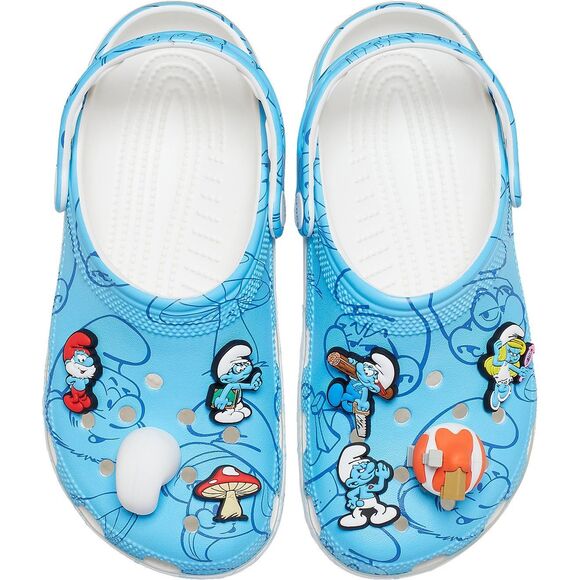 Crocs Smurfs Classic Clog Mens Size 10 Slip On Sandal Jibbitz Papa Smurfette NEW - Picture 1 of 4